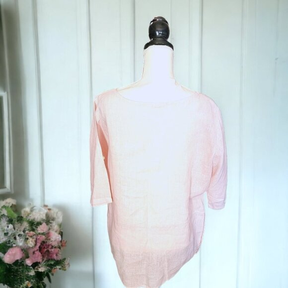 Lungo L'arno Tan Linen Elegant 3/4 sleeve Blouse with Embroidered Bodice Evening - Picture 4 of 5